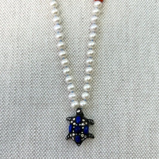 Rosecut Diamond Lapis Pearl Necklace