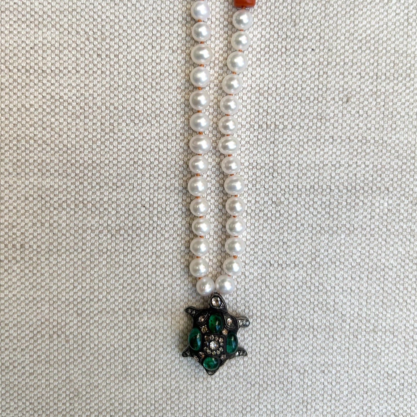 Rosecut Diamond Emerald Pearl Necklace