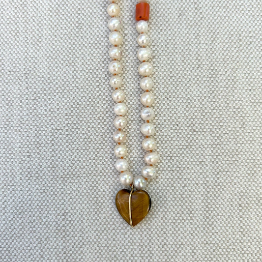 Tiger Eye Pearl Coral Necklace