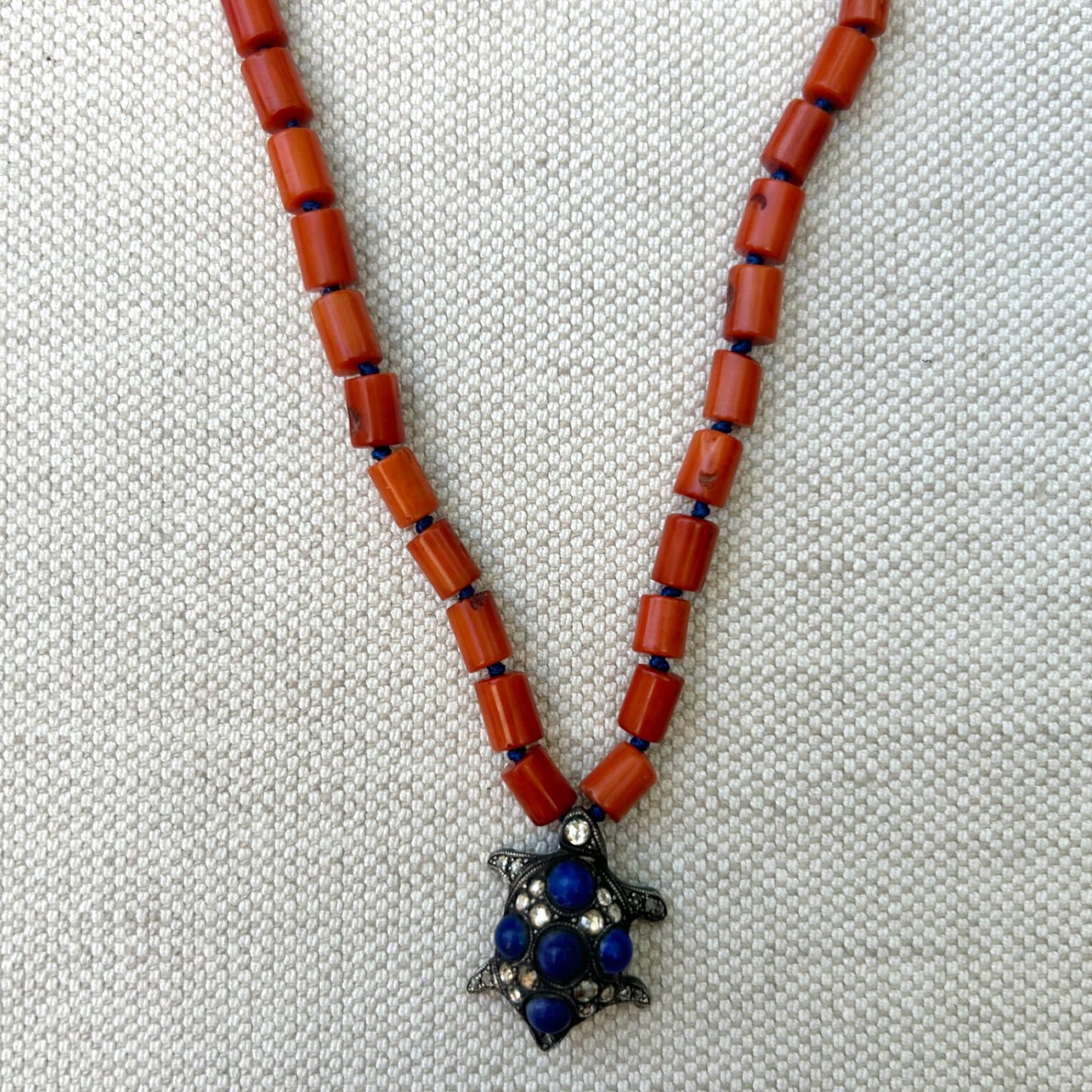 Coral Lapis Rosecut Diamond Necklace